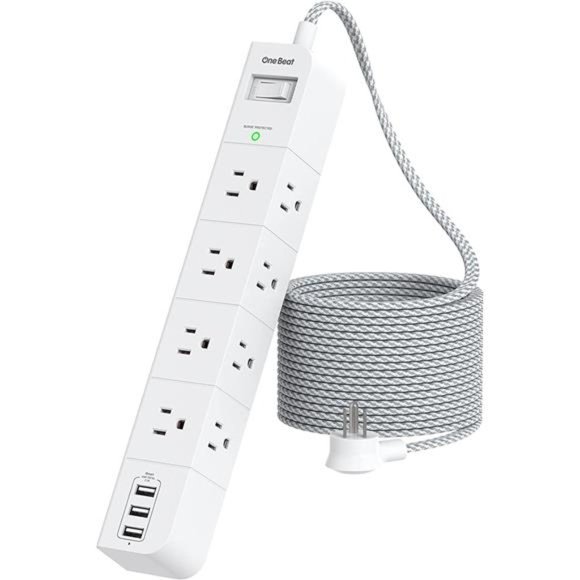 10 ft Extension Cord, Power Strip Surge Protector - 8 Widely AC Outlets 3 USB - Picture 1 of 6